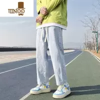 YANXU新塘浅蓝牛仔裤男生夏季薄款宽松直筒高街潮牌九分阔腿休闲长裤子