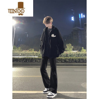 YANXU黑色修身牛仔裤男夏季薄款江浙沪穿搭裤子美式高街伐木直筒微喇裤