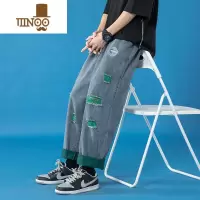 YANXU破洞牛仔裤男直筒宽松裤子男ins潮牌时尚高街痞帅阔腿长裤