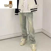 YANXU高街ins潮牌牛仔裤男女美式宽松vibe黄泥染重工水洗做旧直筒裤子