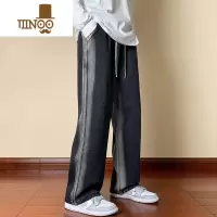 YANXU渐变牛仔裤男夏季薄款直筒宽松黑色阔腿美式vibe高街拖地潮牌裤子