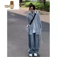 YANXU浅蓝色美式宽松牛仔裤男款夏季百搭青少年直筒裤子高街vibe阔腿裤