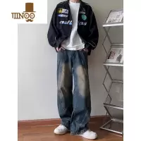 YANXU美式复古牛仔裤男秋季新款水洗直筒裤子潮牌痞帅宽松阔腿休闲长裤