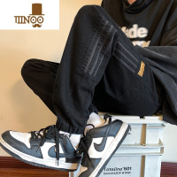 YANXU黑色感牛仔裤男款美式复古休闲条纹束脚裤高街vibe哈伦裤