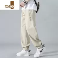 YANXU日系卡其色裤子男秋款夏季直筒宽松美式刺绣痞帅潮牌工装休闲长裤