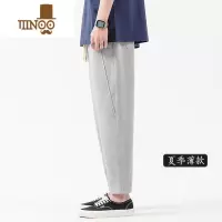 YANXU夏季薄款卫裤男宽松九分裤子灰色运动裤休闲裤潮牌针织小脚裤