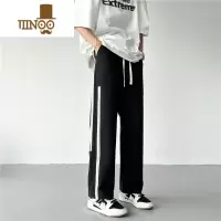 YANXU夏季卫裤男条纹拼接日系直筒潮牌垂感宽松阔腿休闲百搭运动长裤子