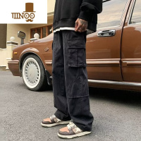 YANXU工装裤男春季新款潮牌ins宽松直筒休闲裤美式复古多口袋阔腿长裤