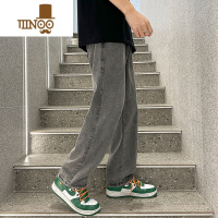 YANXU烟灰色牛仔裤男生夏季薄款宽松阔腿裤子美式高街潮牌复古直筒长裤