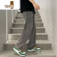 YANXU烟灰色牛仔裤男生夏季薄款宽松阔腿裤子美式高街潮牌复古直筒长裤