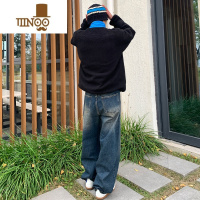YANXU美式复古cleanfit牛仔裤水洗深蓝色男宽松街头街舞滑板直筒裤加长