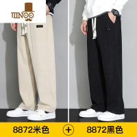 YANXU灯芯绒休闲裤男款潮牌宽松显高坠感徽章男装直筒拖地长裤子