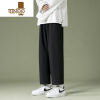 YANXU冰丝速干黑色裤子高街ins潮休闲长裤直筒阔腿裤男垂感九分裤