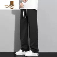 YANXU黑色男裤子夏季薄款宽松直筒西装裤男青少年垂感阔腿休闲裤男