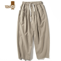 YANXU休闲裤男薄款裤子简约日系复古阔腿裤ins直筒宽松九分裤