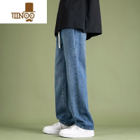 YANXU复古休闲抽绳牛仔裤男百搭美式直筒潮牌港风宽松纯色垂感阔腿长裤