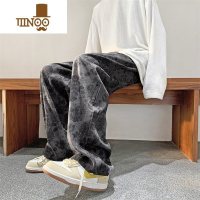 YANXU灯芯绒高街扎染休闲裤男夏季宽松chic日系复古坠感直筒阔腿长裤子