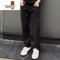 YANXUZacksoul 水洗做旧磨毛直筒休闲长裤百搭感纯色港风显瘦男裤