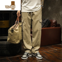 YANXU美式精梳棉工装裤男士秋季潮牌宽松直筒阔腿裤痞帅大口袋休闲长裤