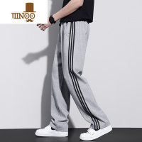 YANXU休闲阔腿卫裤男士2023新款简约时尚百搭条纹运动直筒长裤子潮