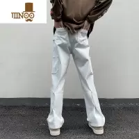 YANXU美式复古机能风工装牛仔裤男潮牌高街宽松休闲裤直筒微喇阔腿裤子