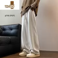 YANXU纯白色灯芯绒百搭休闲裤男秋季日系慵懒坠感裤子青少年宽松直筒裤