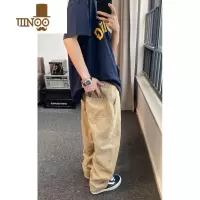 YANXUhiphop裤子男款美式复古直筒裤休闲长裤日系卡其色工装裤男生
