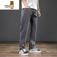 YANXU男生裤子休闲复古韩版潮流灰色2023夏季薄款直筒裤高街牛仔裤男款