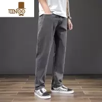 YANXU男生裤子休闲复古韩版潮流灰色2023夏季薄款直筒裤高街牛仔裤男款
