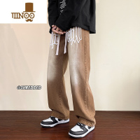 YANXU美式复古发泡印花牛仔裤男高街vibe宽松大码潮牌直筒阔腿裤子