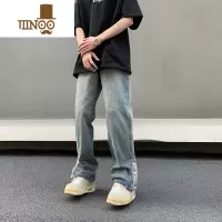 YANXU美式高街vibe复古水洗潮牌男生休闲裤脚排扣开叉长裤子牛仔裤男款