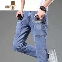 YANXU2023(新品)秋季百搭六兜牛仔裤男宽松直筒裤子男士弹力多口袋长裤