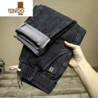 YANXU松紧腰带长牛仔裤男夏季薄款弹力柔软抽绳小脚宽松休闲百搭哈伦裤