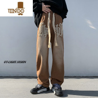 YANXU美式复古oversize裤子夏季高街潮咖色牛仔裤男宽松直筒垂感阔腿裤