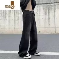 YANXU美式高街牛仔裤男设计感港风复古宽松直筒休闲垂感阔腿长裤