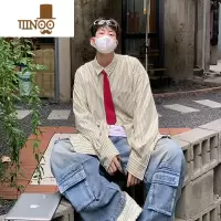 YANXU2023秋季宽松条纹长袖衬衫男式薄款休闲衬衣港风男装情侣衣服外套