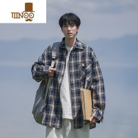 YANXU格子长袖衬衫男2023新款秋季港风宽松外套韩版百搭设计感小众衬衣