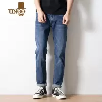 YANXU棉公薄款牛仔裤男士直筒修身中腰弹力蓝色休闲长裤潮