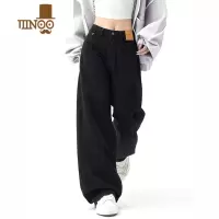 YANXU美式高街黑色系夏季直筒休闲牛仔裤男女显瘦宽松高腰拖地阔腿裤子