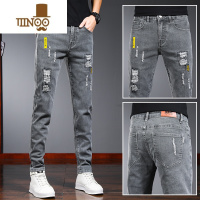 YANXU新款破洞牛仔裤男2022秋季男生裤子弹力修身小脚休闲裤男士长裤潮