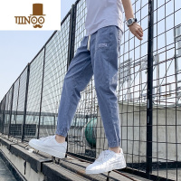 YANXU浅色九分束脚牛仔裤男夏季薄款宽松休闲裤子高街ins潮牌2022新款