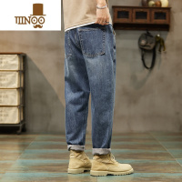 YANXU牛仔裤男士秋季潮牌美式直筒宽松九分2023新款锥形外穿休闲长裤子