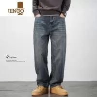 YANXU秋季美式复古牛仔裤男潮牌直筒宽松大码休闲痞帅阔腿长裤子款