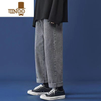 YANXU秋季新款男士牛仔裤潮流直筒宽松休闲长裤夏季学生百搭阔腿九分裤
