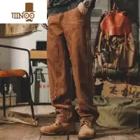 YANXU2023年美式经典复古牛仔裤男款宽松直筒伐木工装裤子男秋季