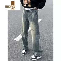 YANXU高街美式复古直筒宽松垂感水洗做旧牛仔裤男女ins潮牌休闲长裤子