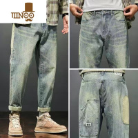 YANXU日系复古牛仔裤男款潮牌直筒宽松韩版潮流工装百搭九分哈伦裤