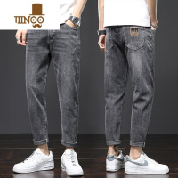 YANXU牛仔裤男款冬季潮牌宽松直筒加绒裤子男士款休闲弹力九分长裤