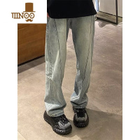 YANXU美式高街复古牛仔裤男新款潮牌水洗做旧宽松百搭直筒阔腿裤子