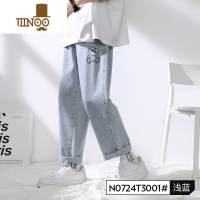 YANXU牛仔裤男生潮牌宽松直筒休闲高街港风2023夏季薄款阔腿长裤子